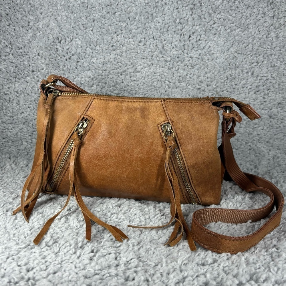 Joe's Jeans Cognac Leather Crossbody with Tassel Zips